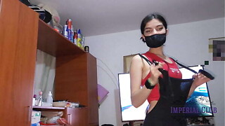 This babe tries on her underclothes in foreside of me so I feel up to fuck her and I fuck her trifle times